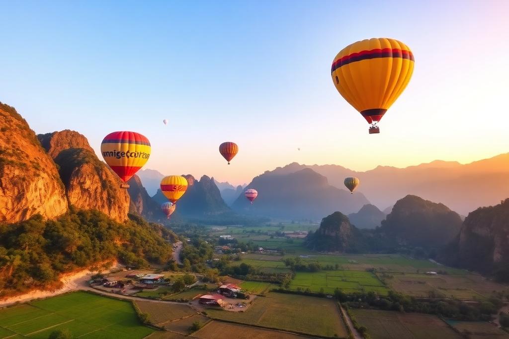 Hot-air balloon flight — Hot-air balloon in Vang Vieng, Vientiane Province