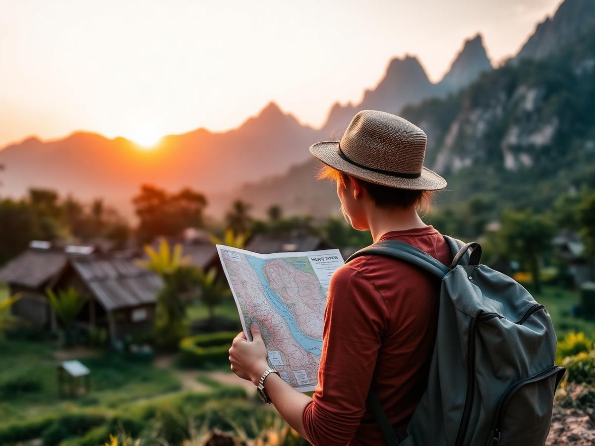 Traveller with a map in Vang Vieng